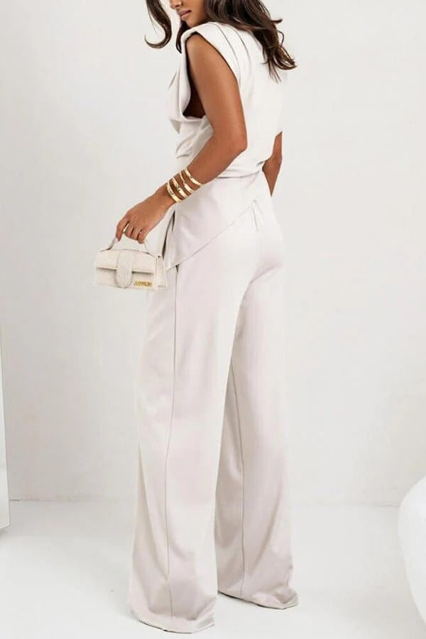Chic Women's Draped Jumpsuit - Sleeveless, Wide-Leg, Multiple Colors