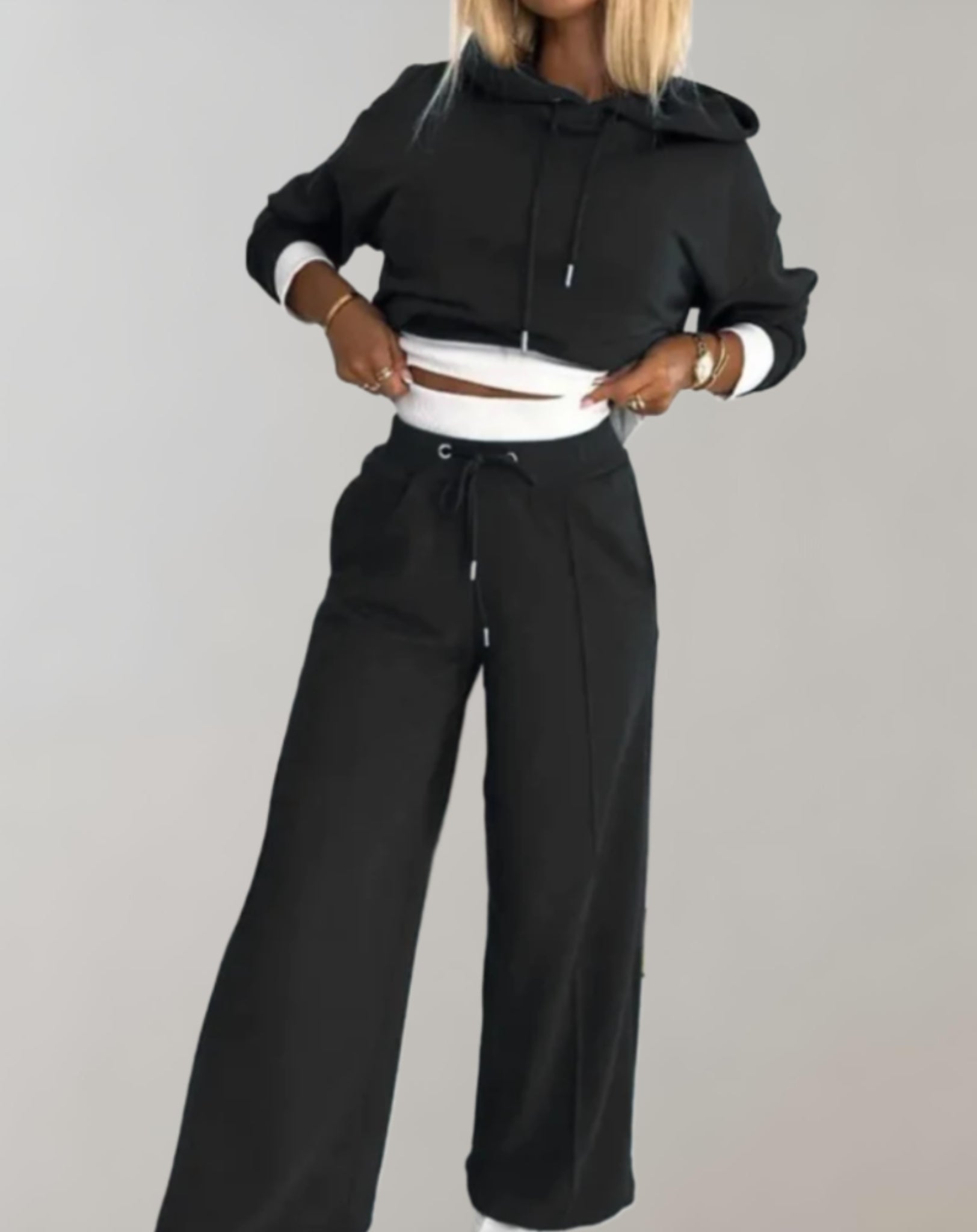 Women's Casual Wide Leg Lounge Set – Soft Cotton Blend Relaxed Fit Hoodie and Pants for Everyday Comfort